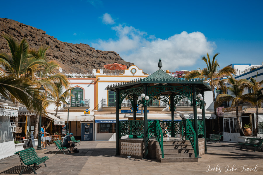 a small square with a gazebo, Puerto de Mogán