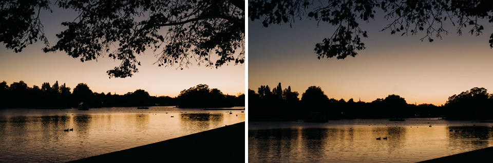 Londyn, zachód słońca w Hyde Park